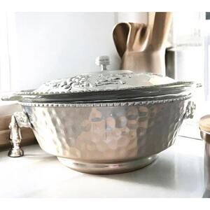 VINTAGE NASCO Casserole Dish Hammered Aluminum Cover/Carrier Serving 1208- 56